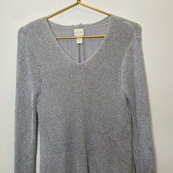 Chico's Silver Metallic Sweater Size Medium - Picture 4 of 8